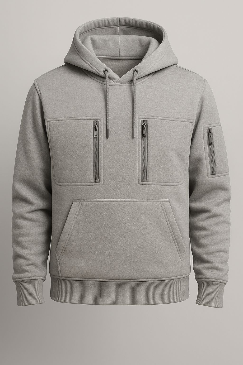 Fomeon Unisex Çok Cepli Gri Kapüşonlu Sweatshirt