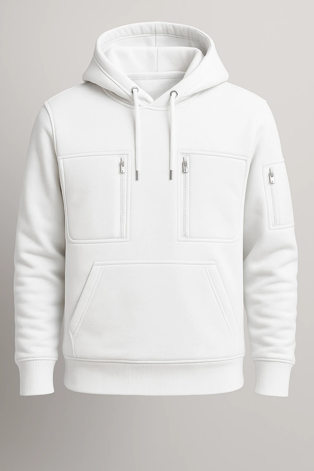 Fomeon Unisex Çok Cepli Gri Kapüşonlu Sweatshirt