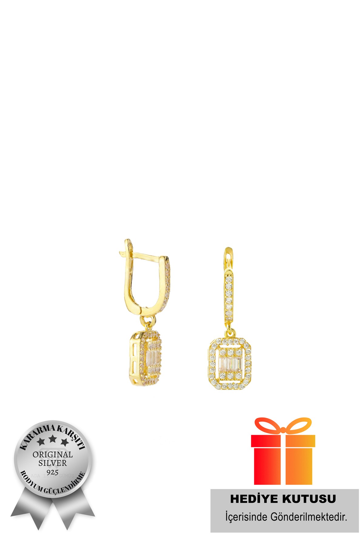 925 Ayar Gümüş  Baget Küpe (Özel Kutulu) - gold