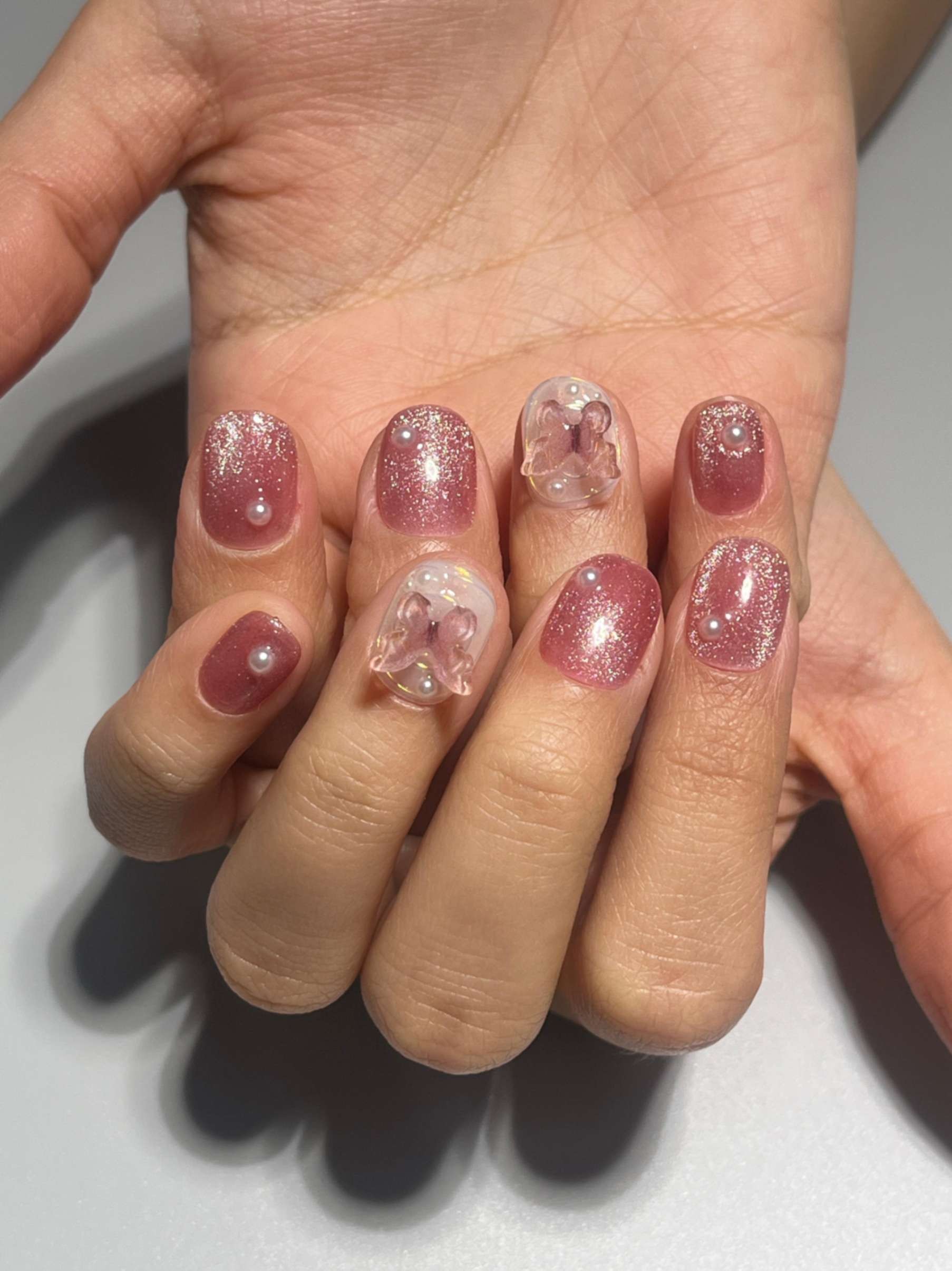 178 Pembe Kedi Gözü Kelebek İnci Takma Tırnak