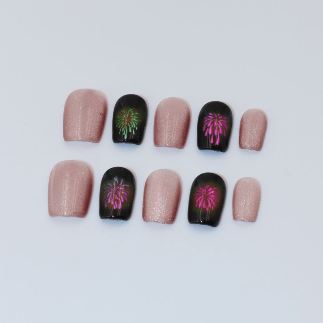 X09 Siyah Pembe Kedi Gözü Takma Tırnak
