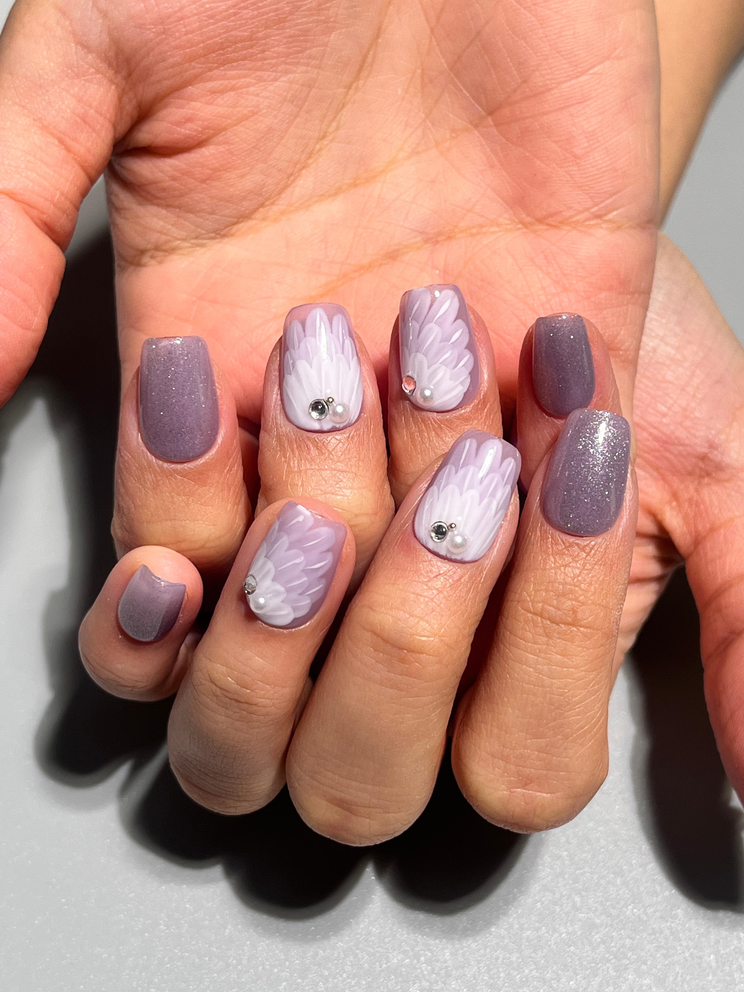 Lavender Feather Takma Tırnak Seti & Aksesuarı