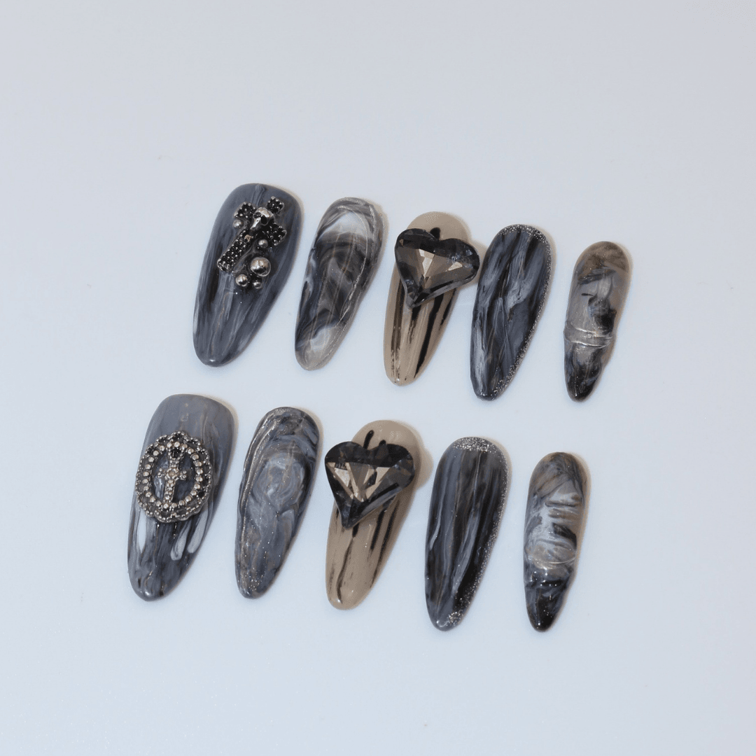 Dark Marble Takma Tırnak Seti & Aksesuarı