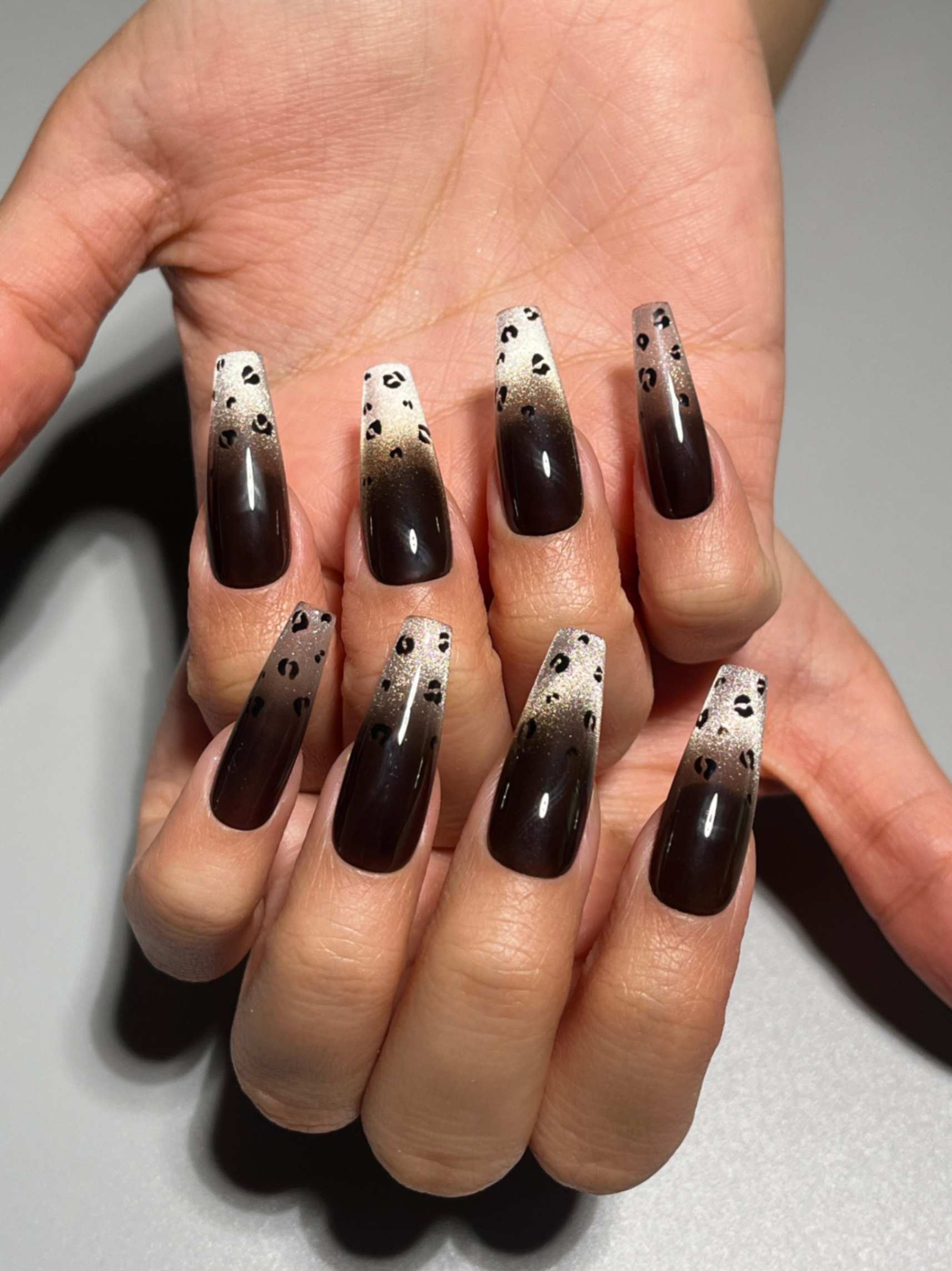 1602 Leopar Siyah Gümüş Ombre Takma Tırnak