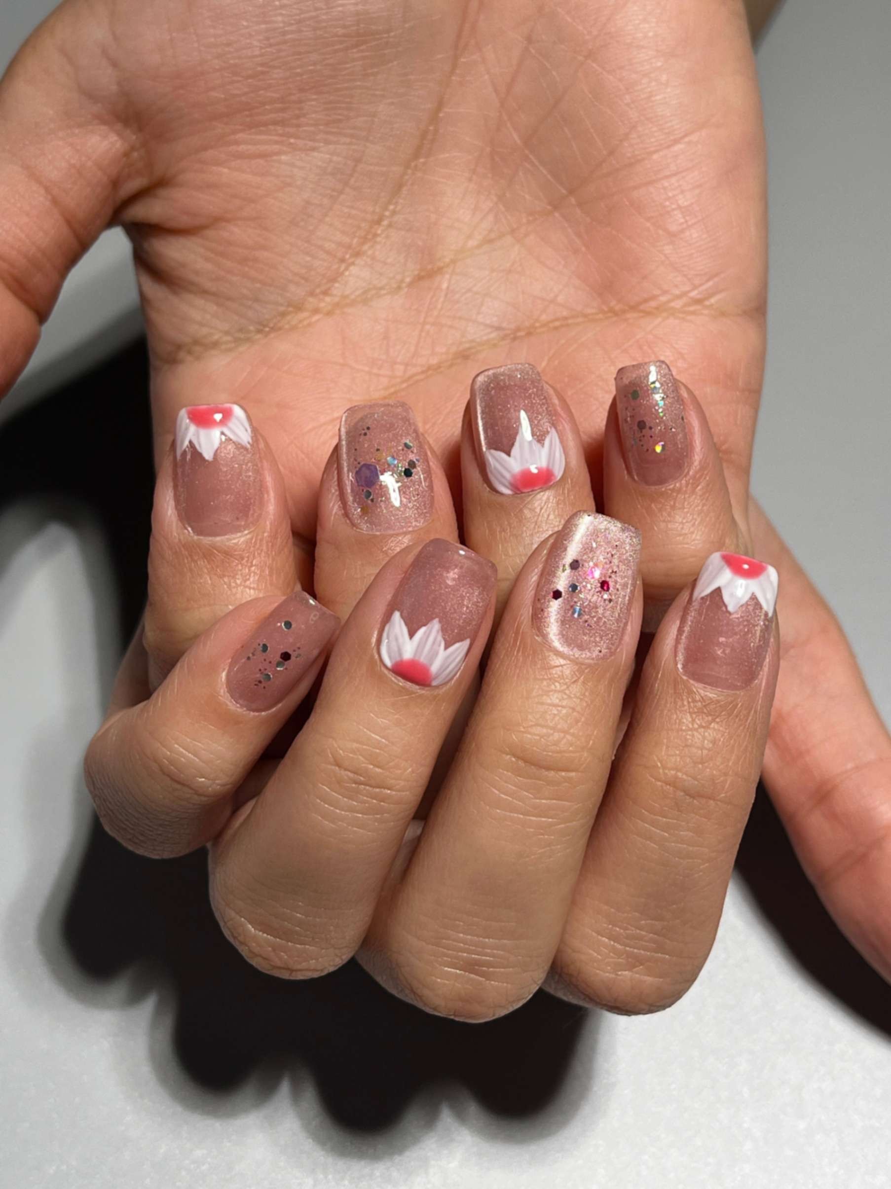 Z007 Pembe Kedi Gözü Simli Takma Tırnak