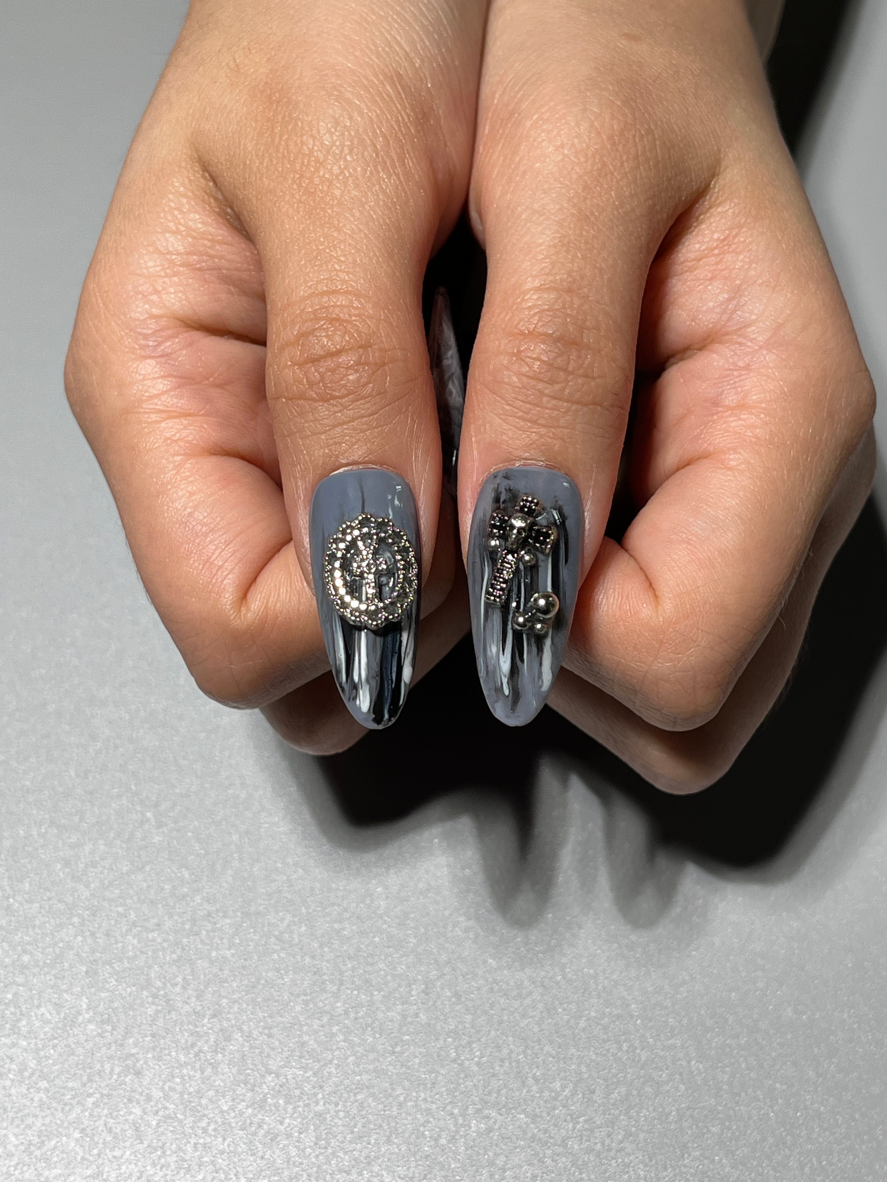 Dark Marble Takma Tırnak Seti & Aksesuarı