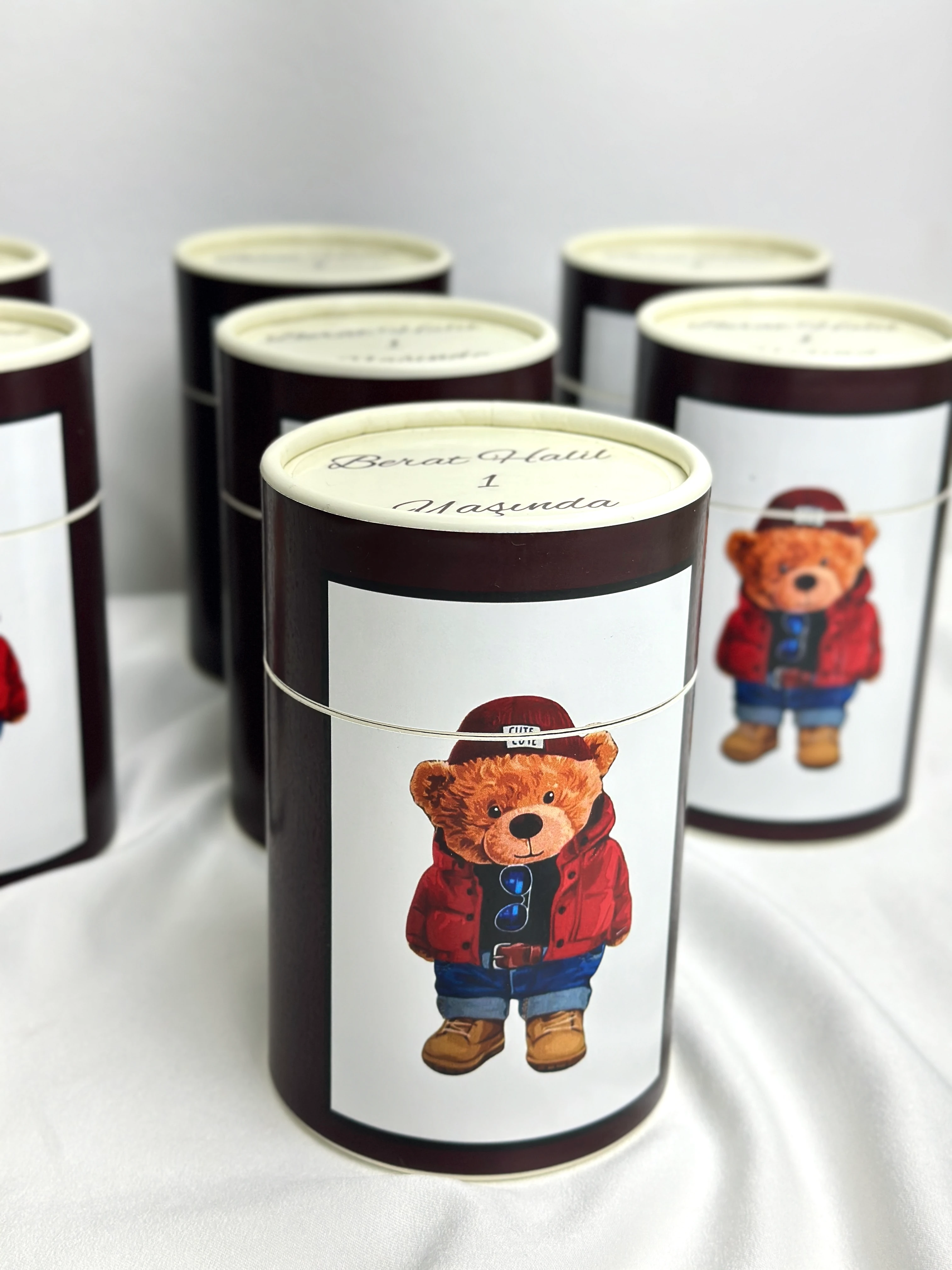 Silindir Kutu Hediyelik Teddy Bear Temalı