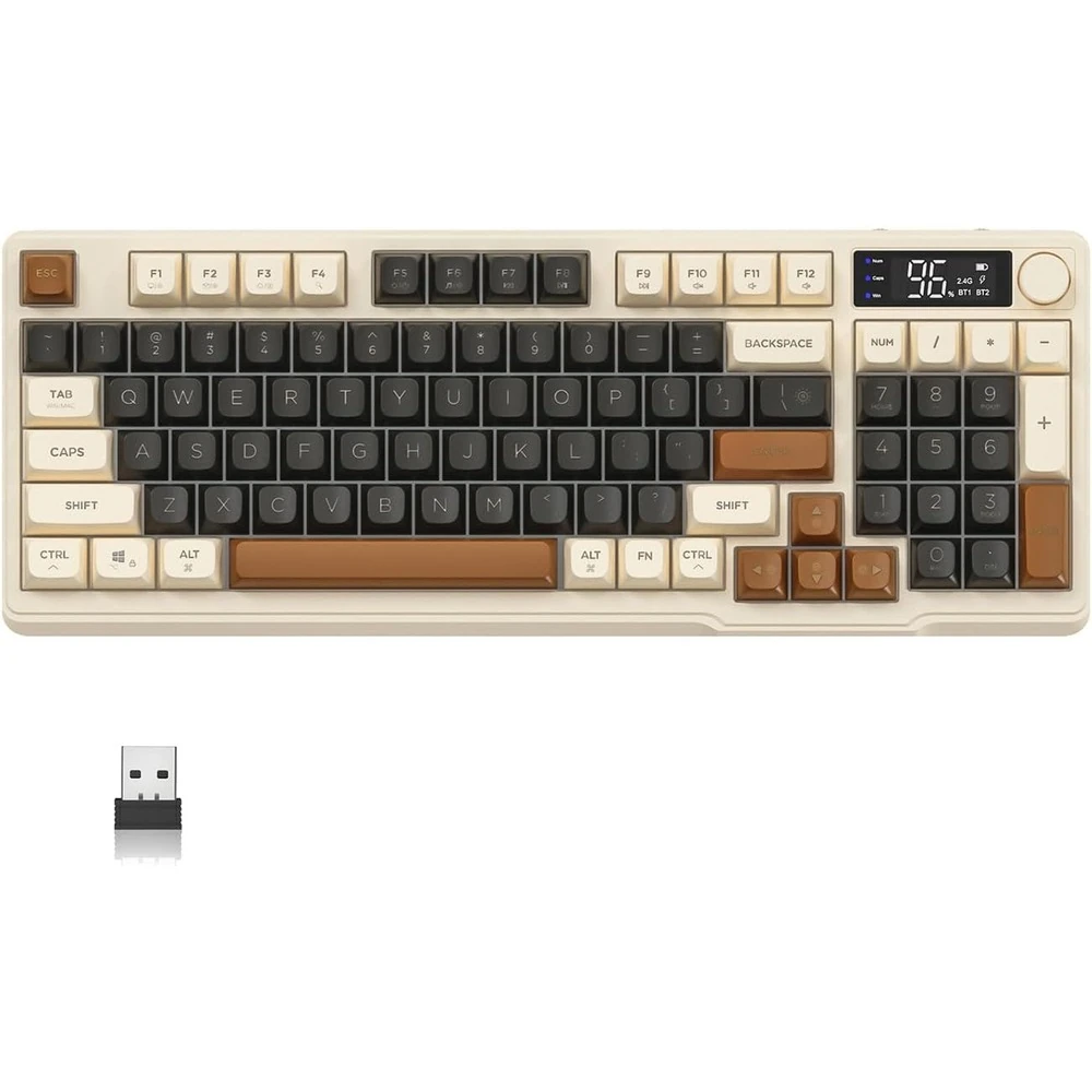 Ziyoulang M96 Coffee Bluetooth/2.4g Kablosuz Klavye Işıklı USB Type-C Kablolu