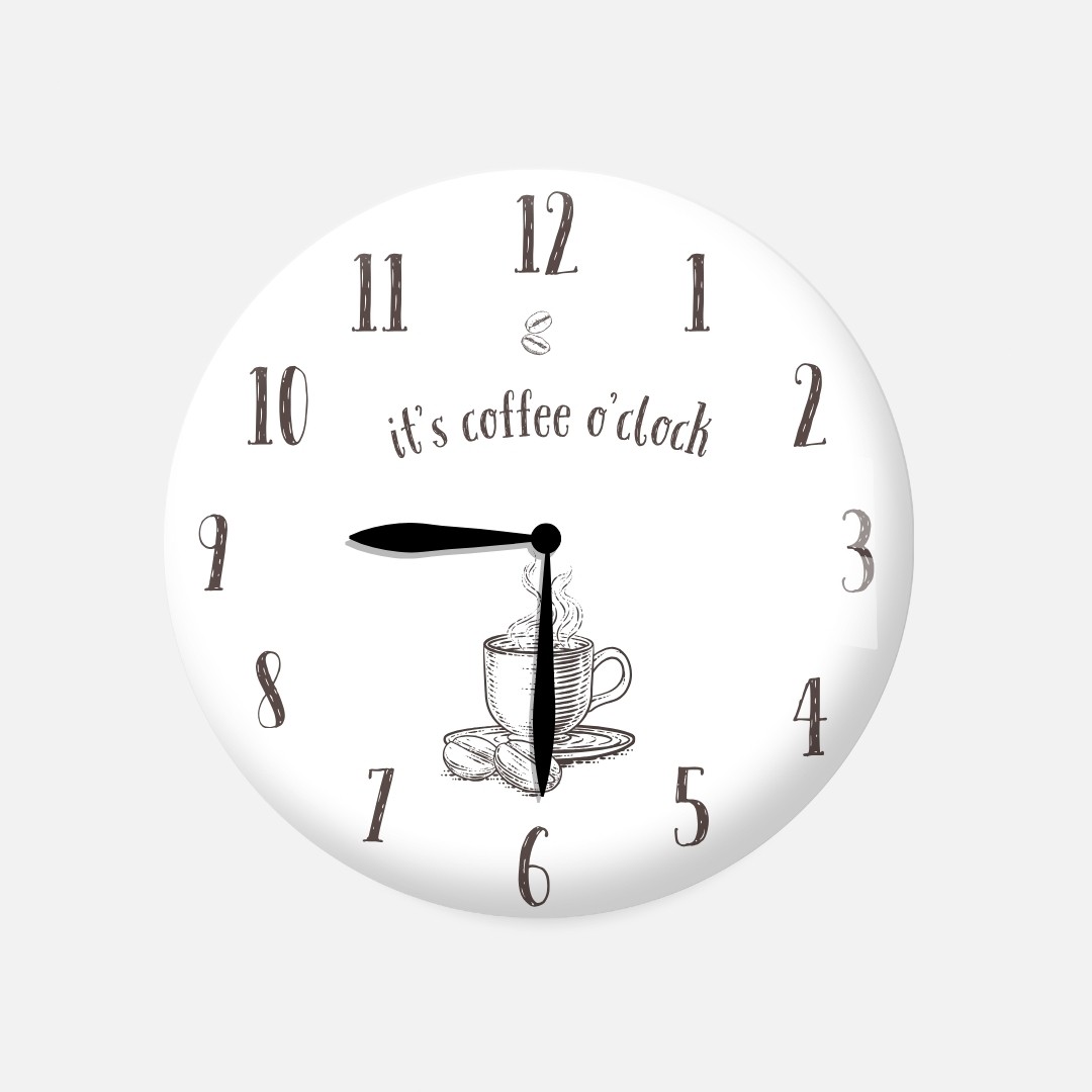 It’s Coffee O’Clock Duvar Saati - Kahve Temalı Cam Duvar Saati