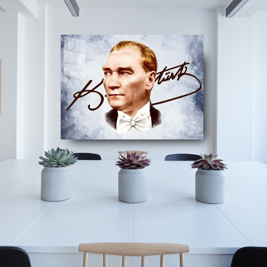 Atatürk İmzalı Modern Portre Cam Tablo | Özel Tasarım Cam Tablo
