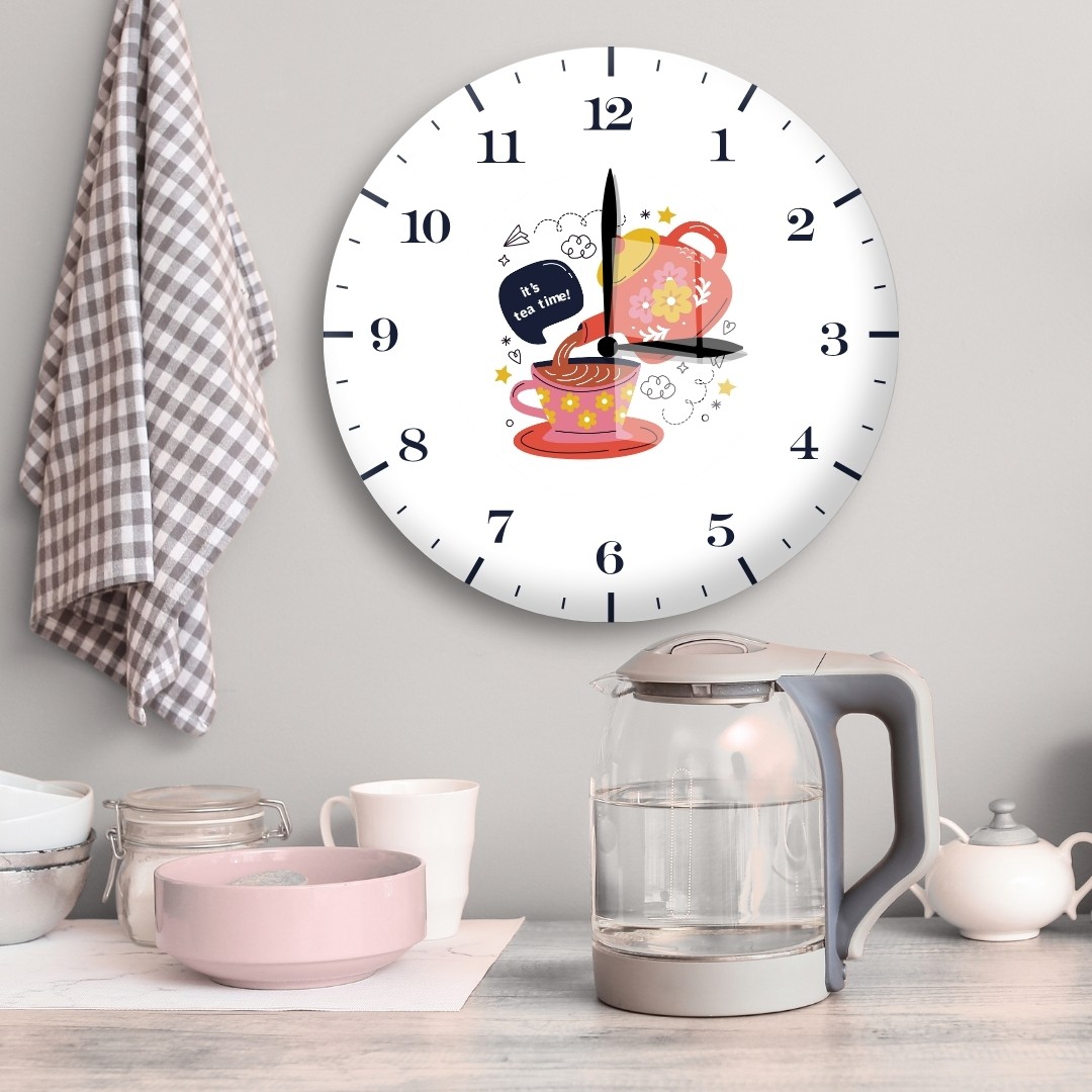 It’s Tea Time Çay Temalı Mutfak Duvar Saati – Renkli ve Neşeli Tasarım
