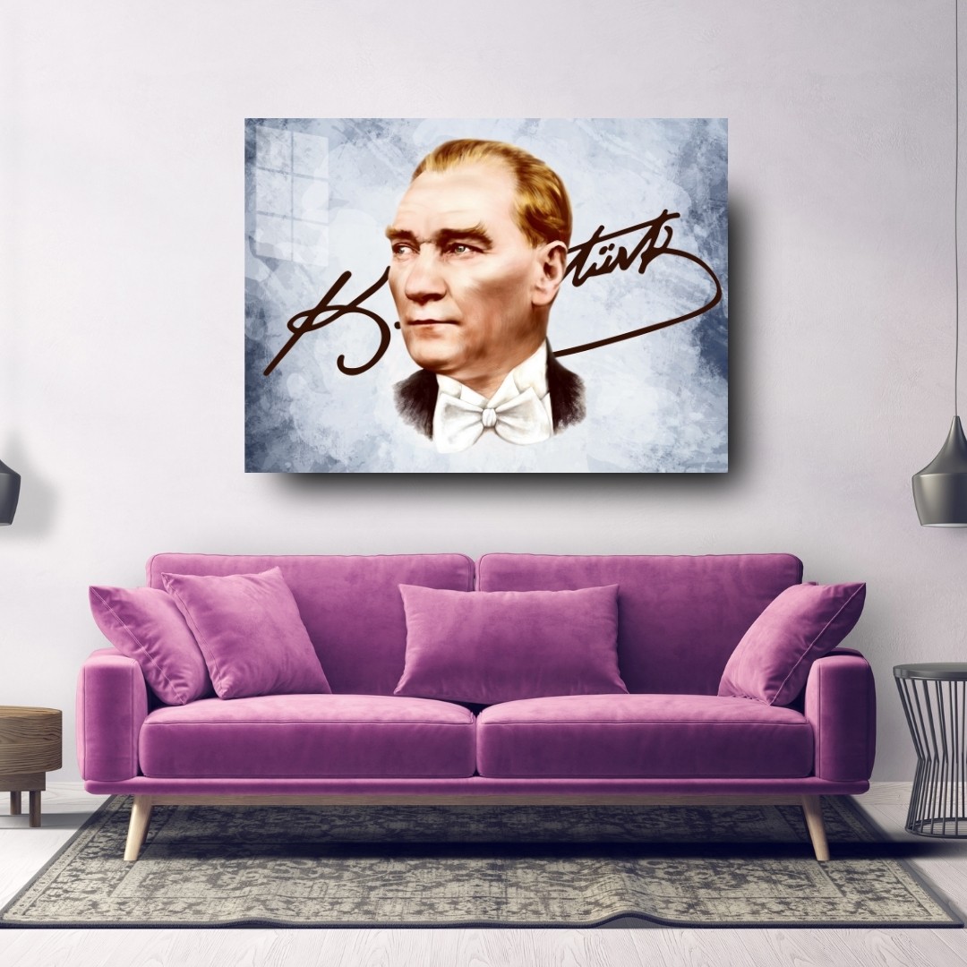 Atatürk İmzalı Modern Portre Cam Tablo | Özel Tasarım Cam Tablo