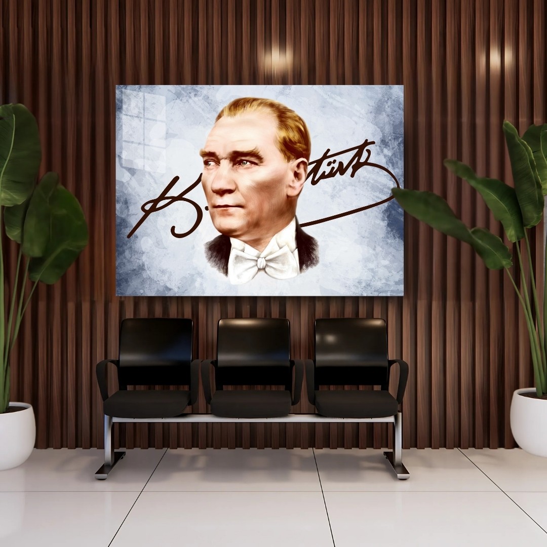 Atatürk İmzalı Modern Portre Cam Tablo | Özel Tasarım Cam Tablo