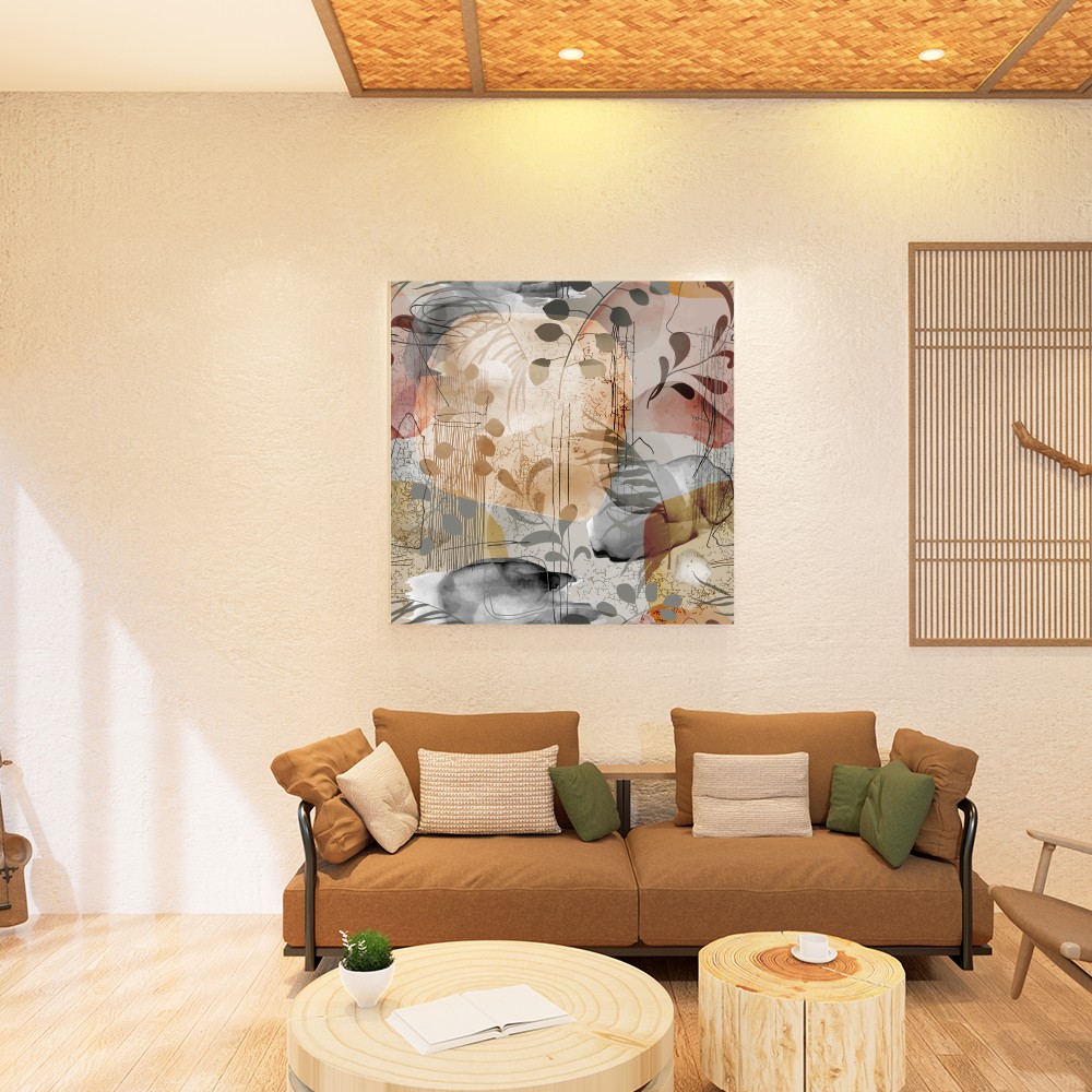 Sonbahar Renkleriyle Soyut Desenli Modern Cam Tablo