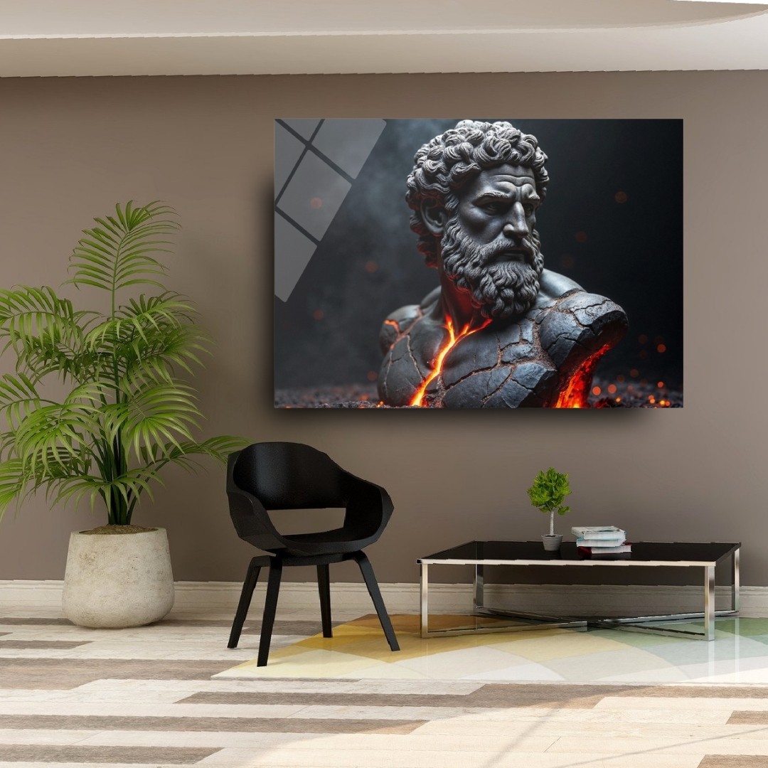 Volkanik Mitoloji Büstü Temalı Cam Tablo