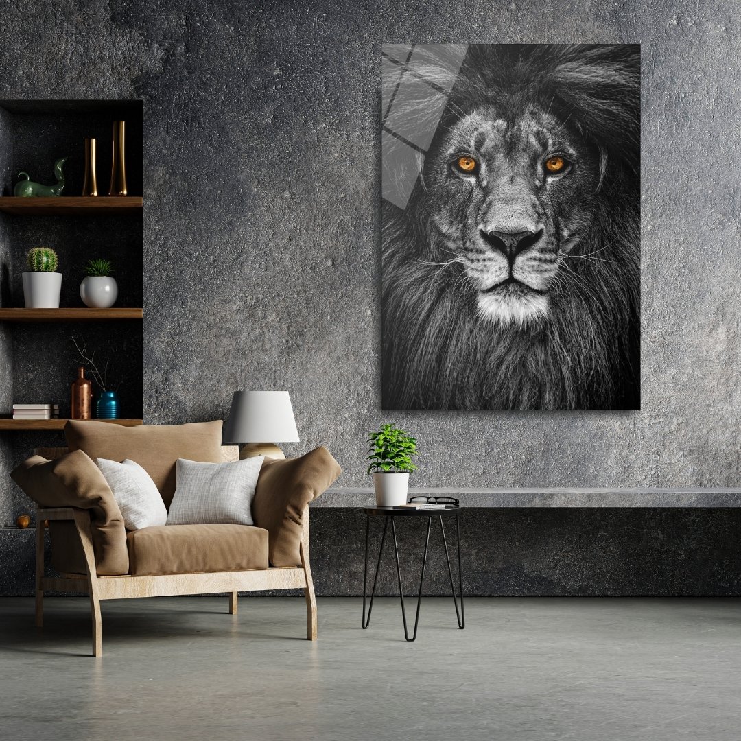 Turuncu Gözlü Aslan Cam Tablo
