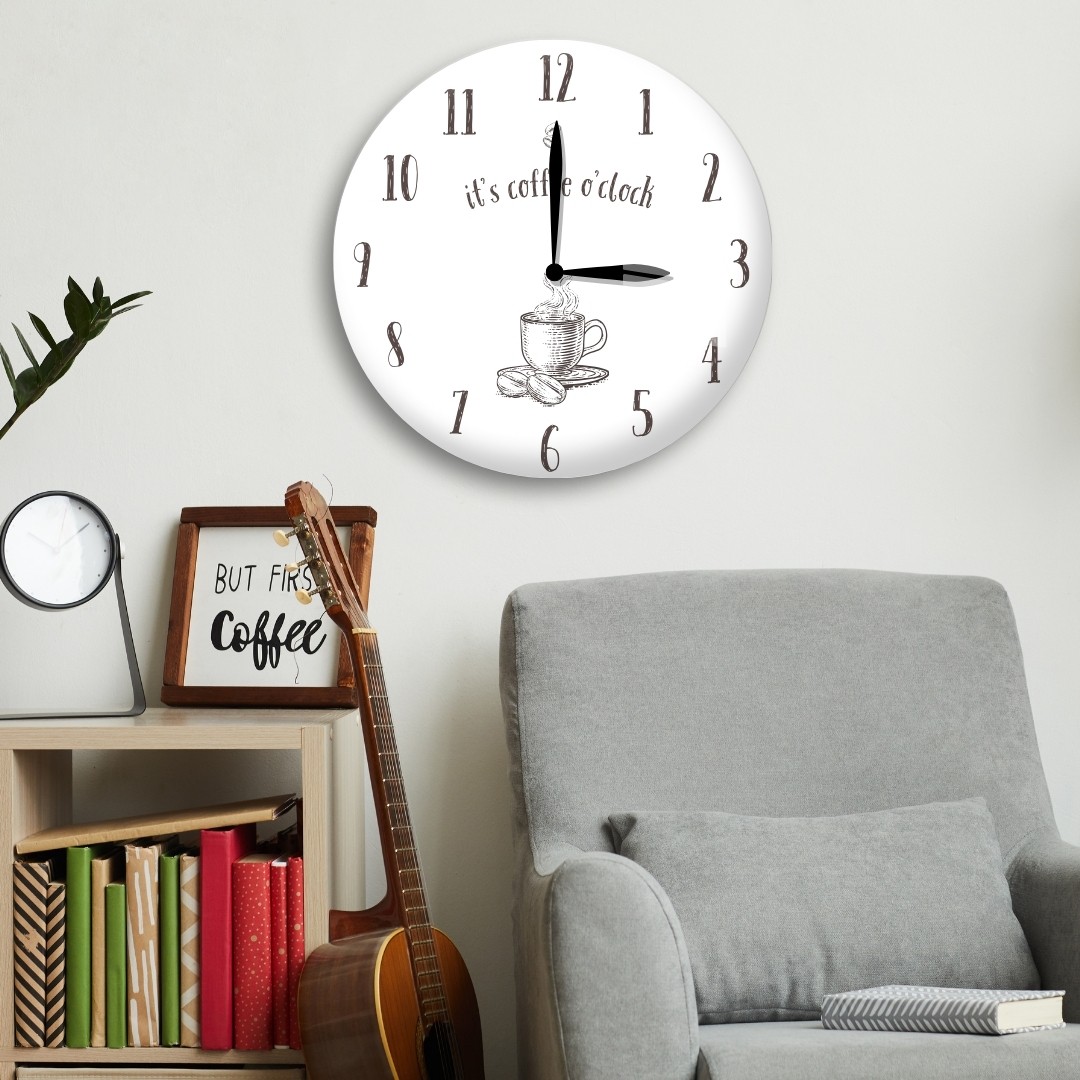 It’s Coffee O’Clock Duvar Saati - Kahve Temalı Cam Duvar Saati
