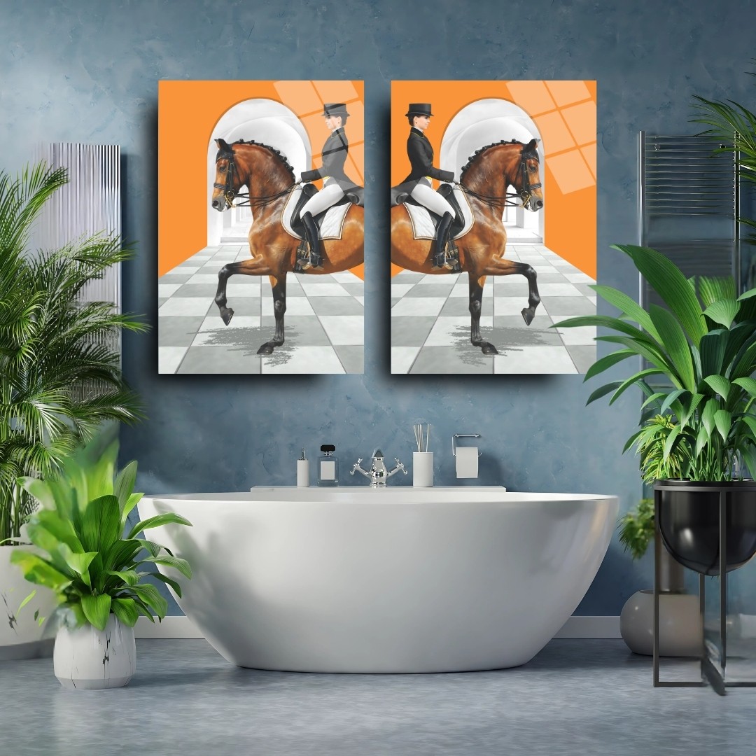 Atlı Binici Modern Sanat Tablo İkili Set