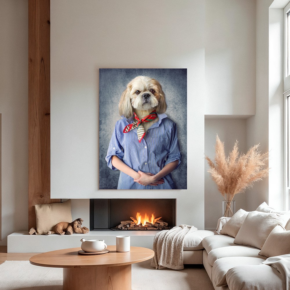 Kostümlü Köpek Modern Duvar Tablosu - Şık Shih Tzu Portre Cam Tablo