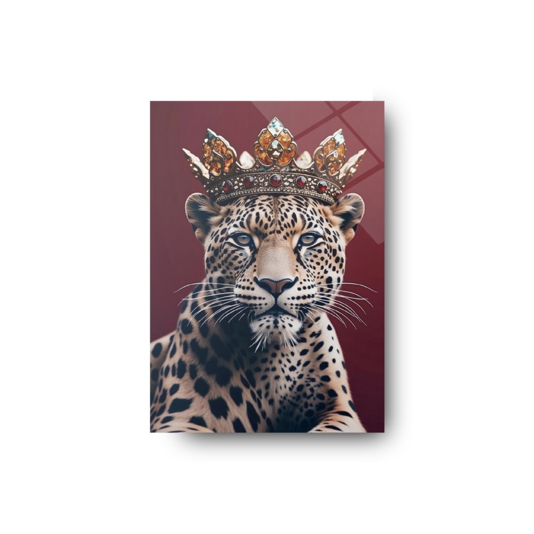 Taçlı Leopar Cam Tablo