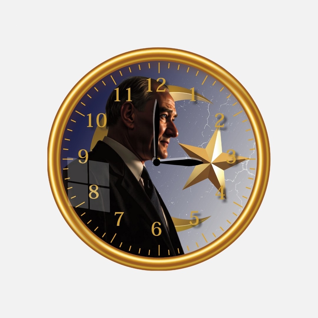 Gold Çerçeve Görünümlü Atatürk Saat