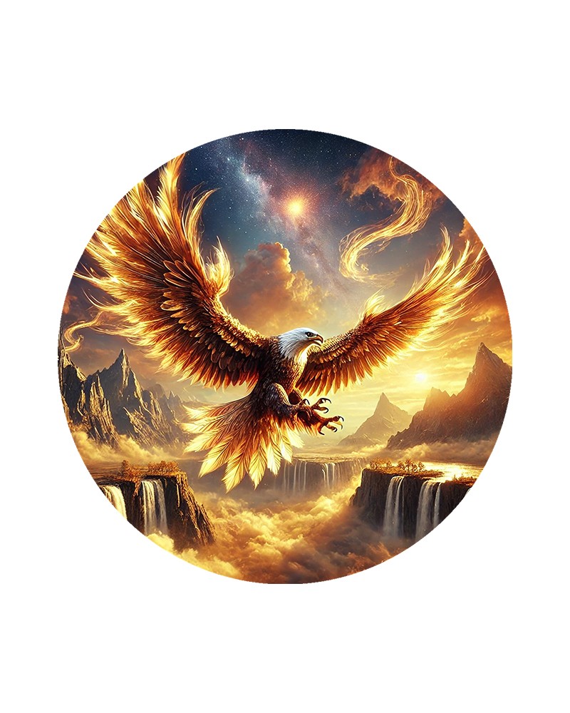 Alev Kanatlı Kartal Fantastik Yuvarlak Cam Tablo
