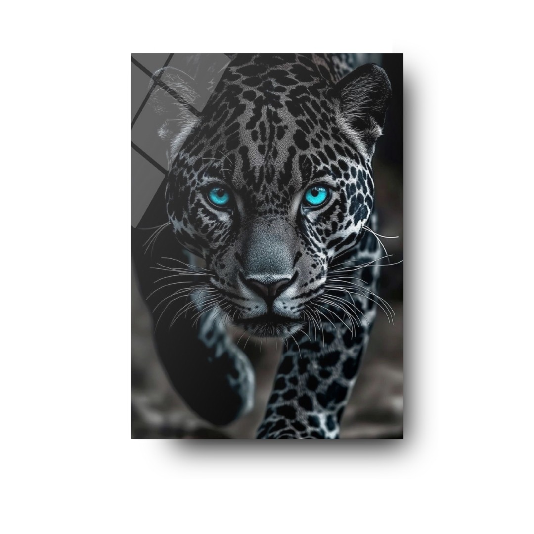 Mavi Gözlü Leopar Cam Tablo