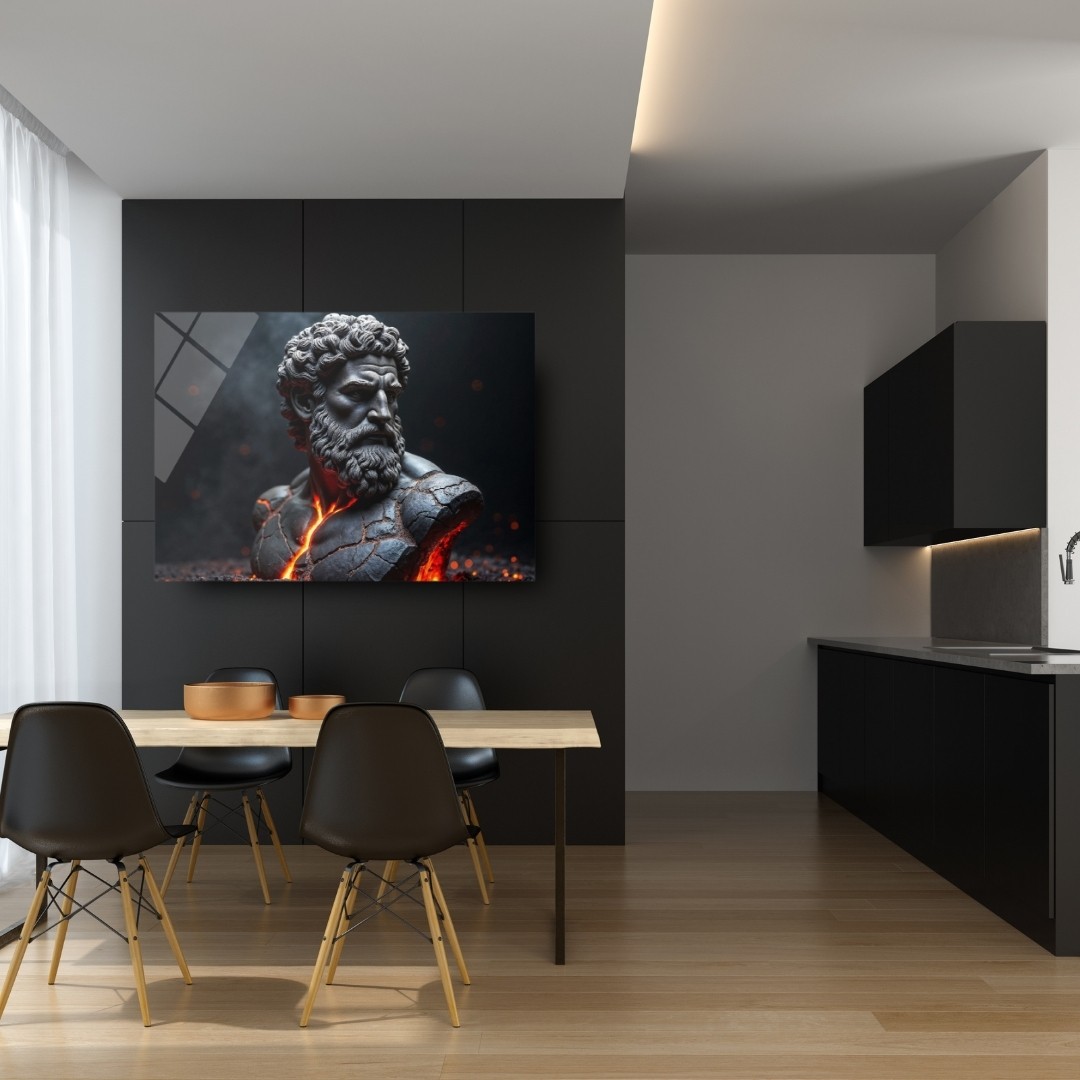 Volkanik Mitoloji Büstü Temalı Cam Tablo