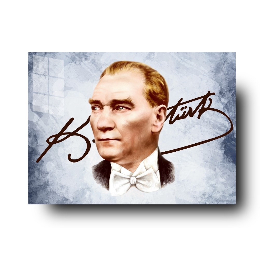 Atatürk İmzalı Modern Portre Cam Tablo | Özel Tasarım Cam Tablo
