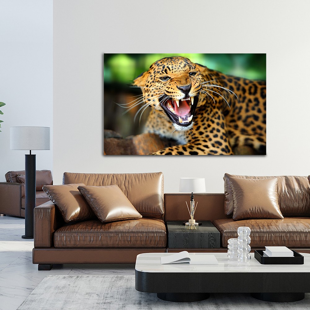 Vahşi Leopar Cam Tablo