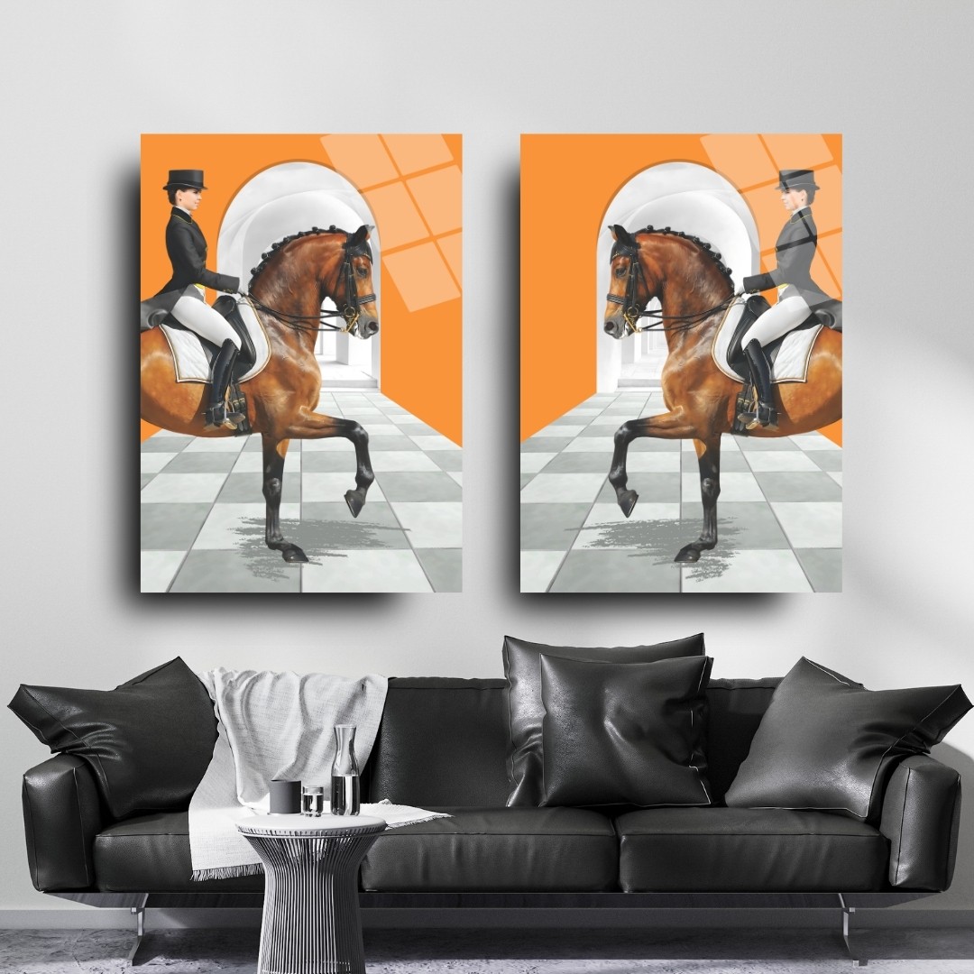 Atlı Binici Modern Sanat Tablo İkili Set