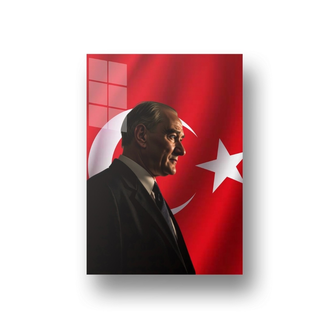 Atatürk ve Türk Bayrağı Cam Tablo – Modern Portre