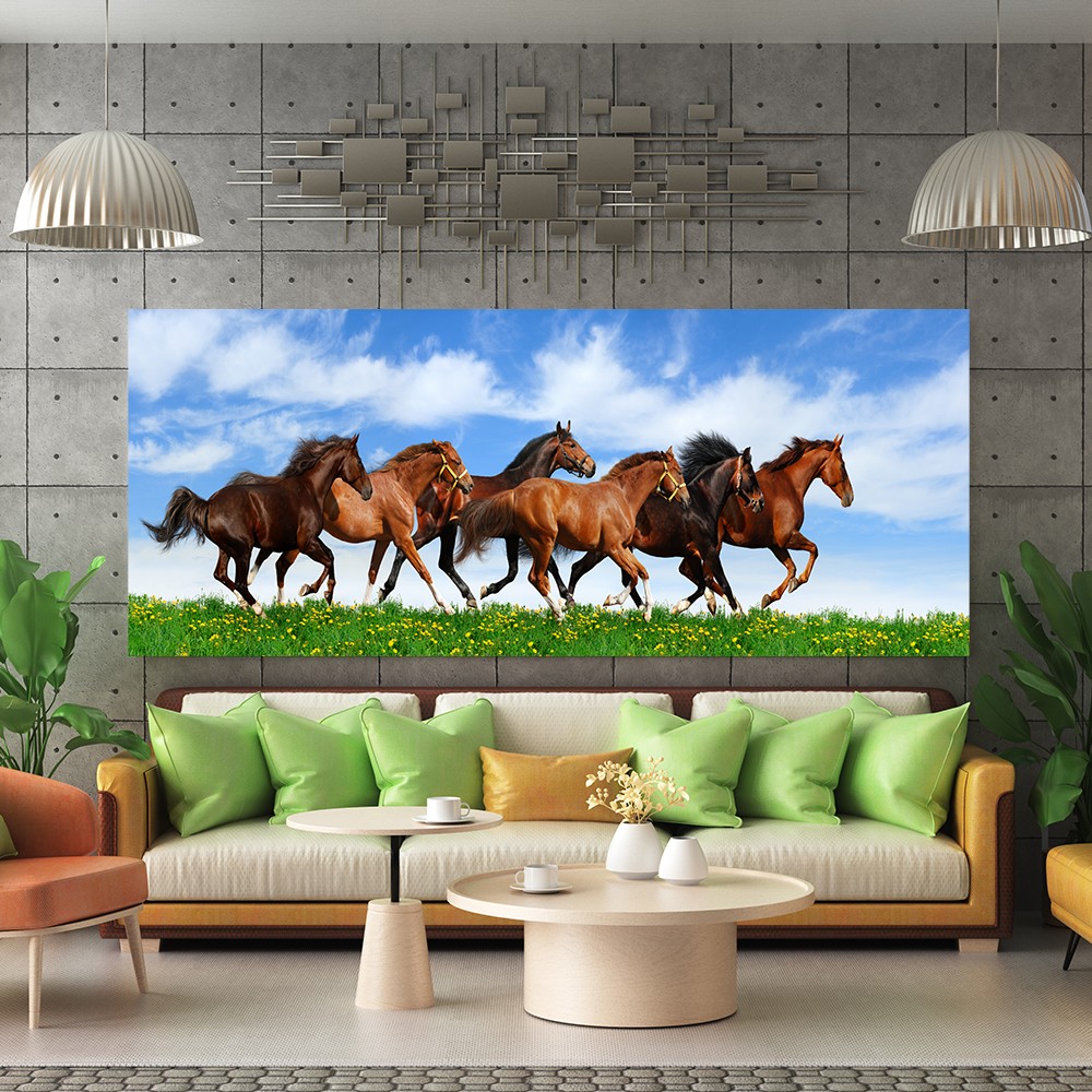 Doğada Koşan Atlar Cam Tablo – Panoramik Modern Hayvan Tablosu