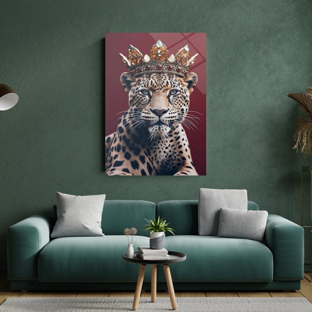 Taçlı Leopar Cam Tablo