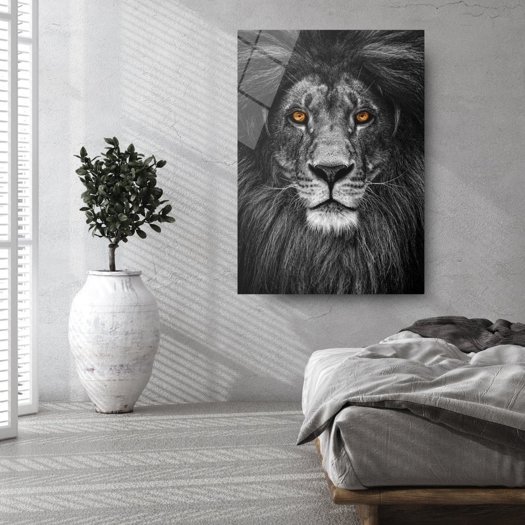 Turuncu Gözlü Aslan Cam Tablo