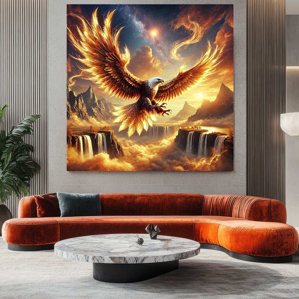 Alev Kanatlı Kartal Fantastik Cam Tablo