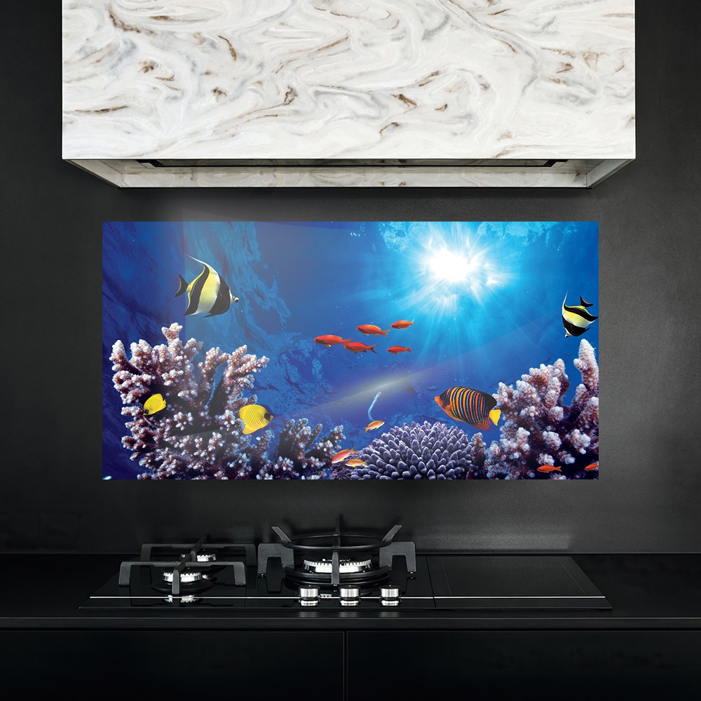 Mercan ve Denizaltı Temalı Ocak Arkası Cam Panel