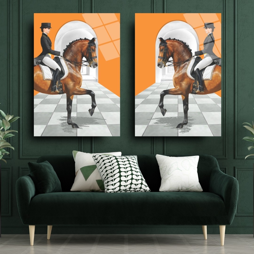 Atlı Binici Modern Sanat Tablo İkili Set