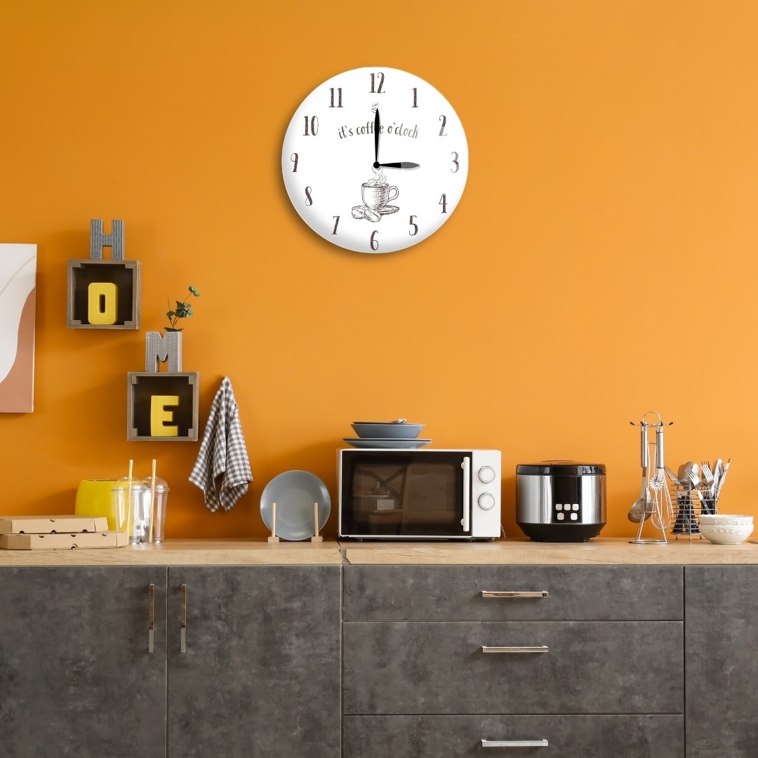 It’s Coffee O’Clock Duvar Saati - Kahve Temalı Cam Duvar Saati