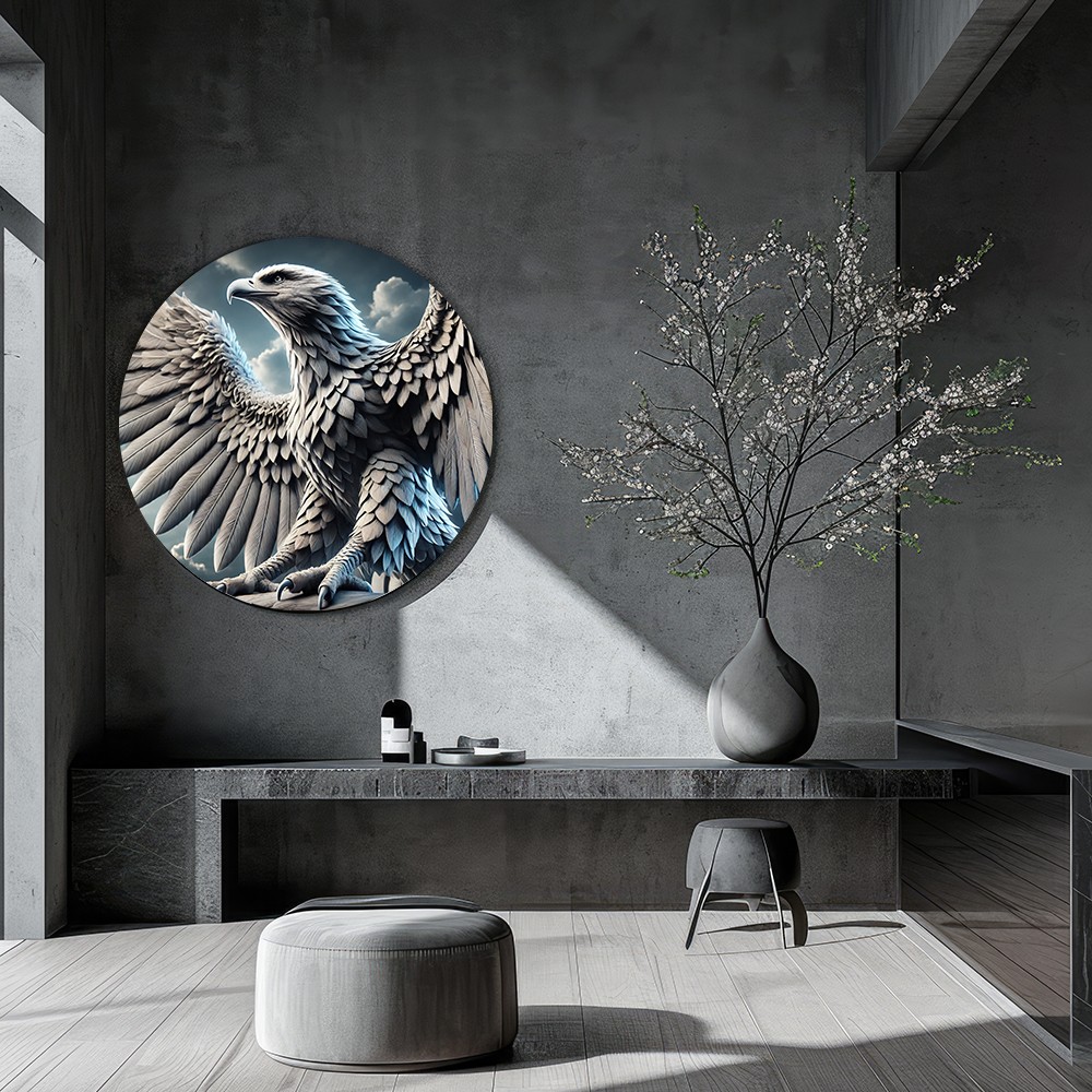 Modern Gri Kartal Yuvarlak Cam Tablo