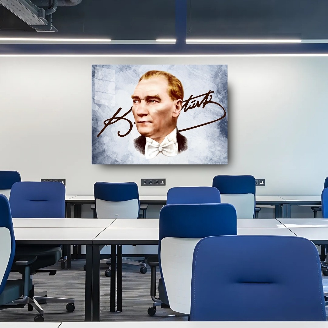 Atatürk İmzalı Modern Portre Cam Tablo | Özel Tasarım Cam Tablo