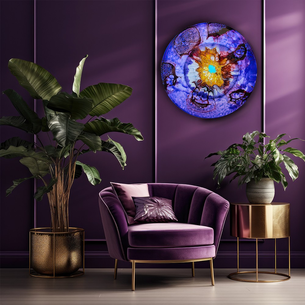 Mor ve Altın Detaylı Modern Sanat Cam Tablo
