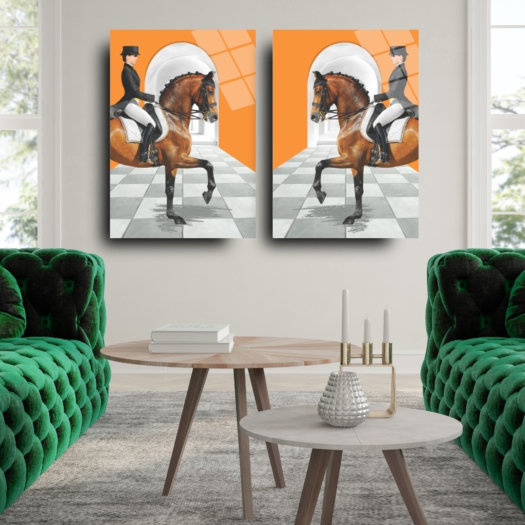 Atlı Binici Modern Sanat Tablo İkili Set