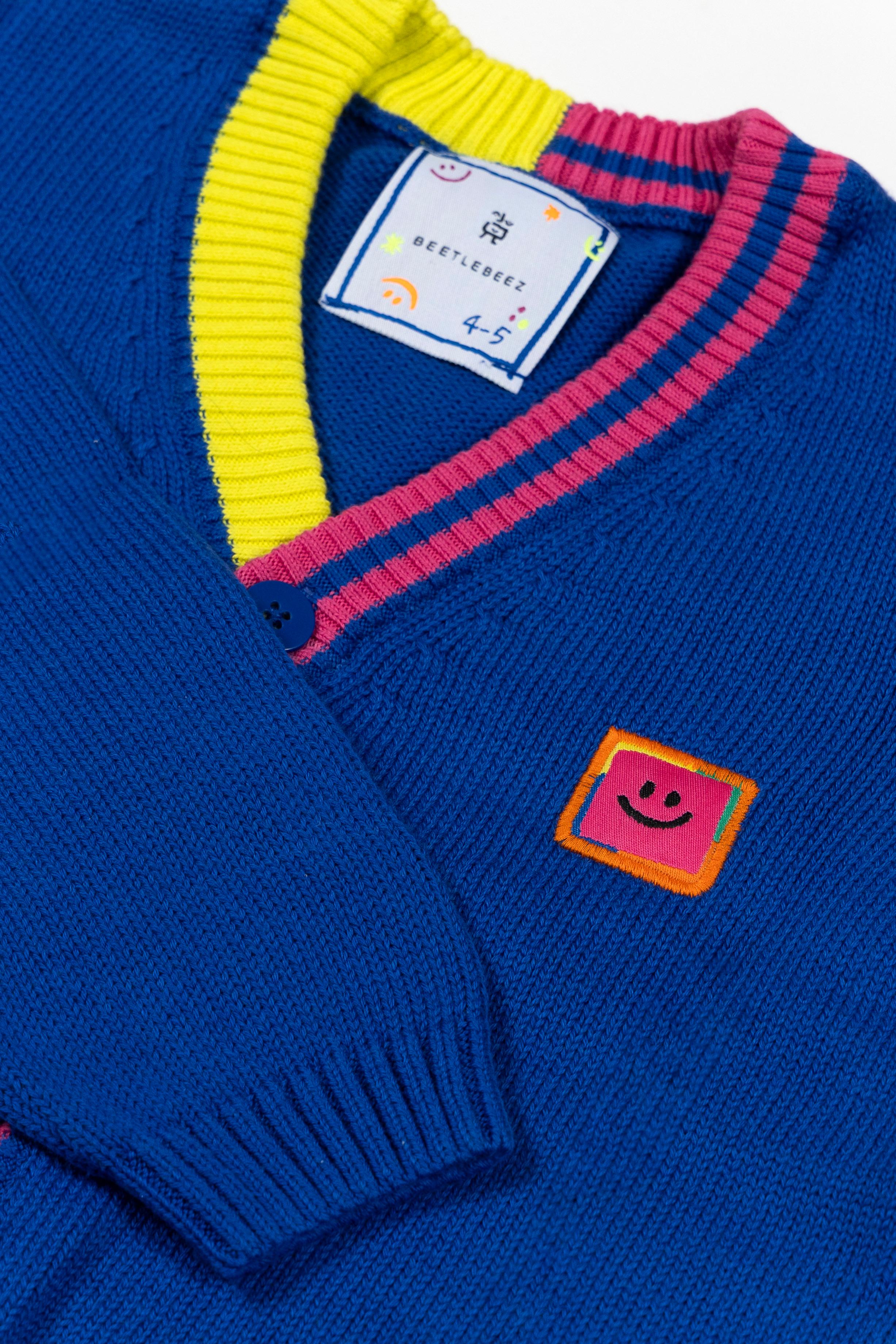Stripes Triko Ceket - Mavi - Pembe&Lime Biyeli