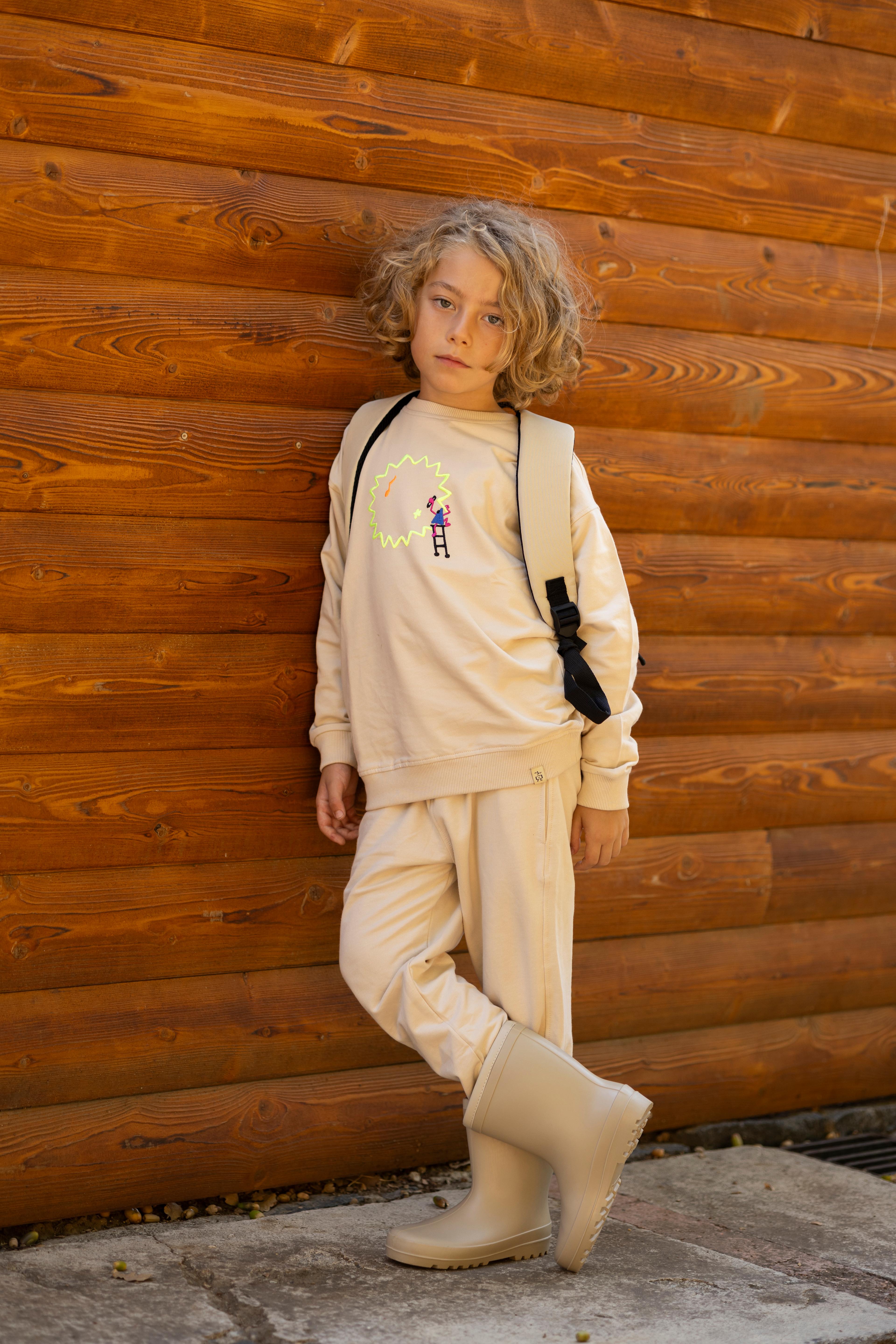 Climb for Fun Sweatshirt Set - Beige