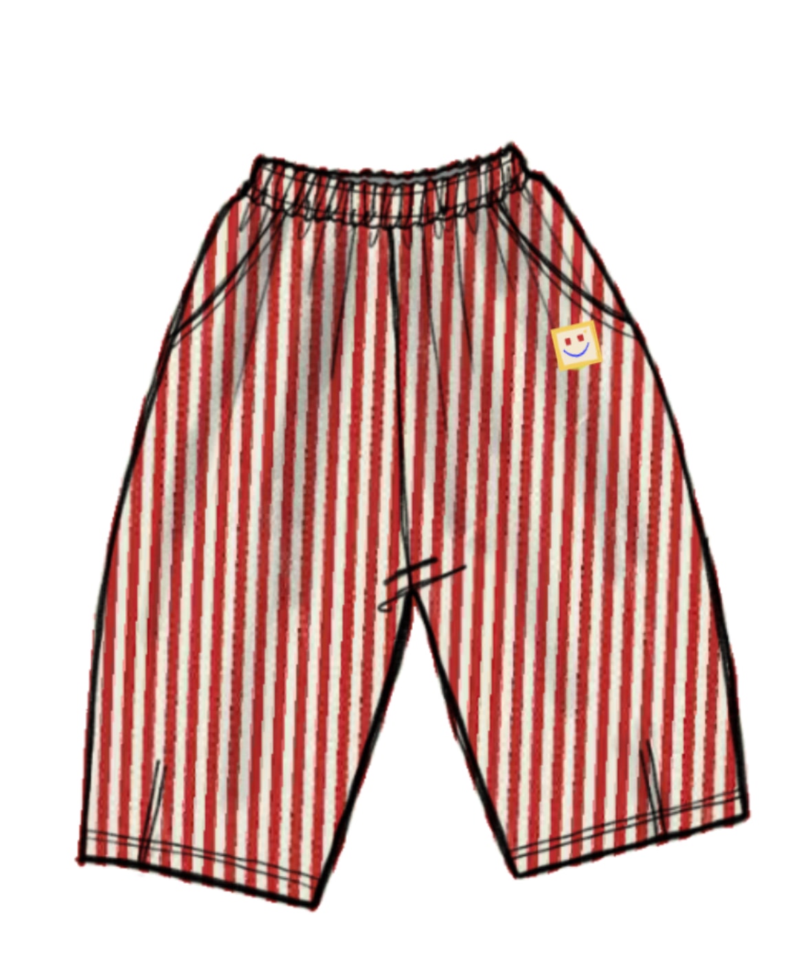 Baggy Çizgili Dokuma Bol Pantolon – Kırmızı /Ekru