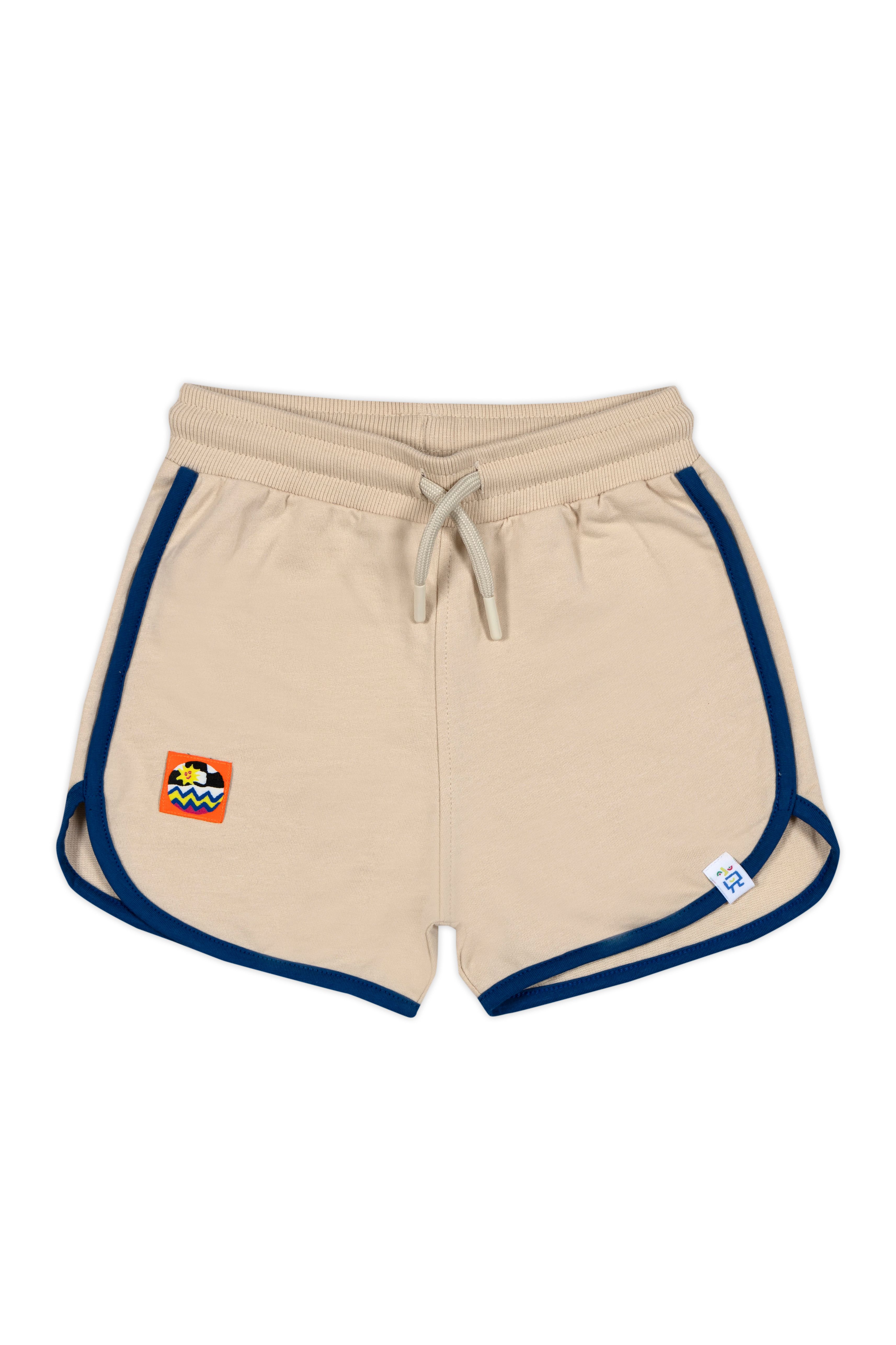 Retro Shorts - Beige with Blue Trim