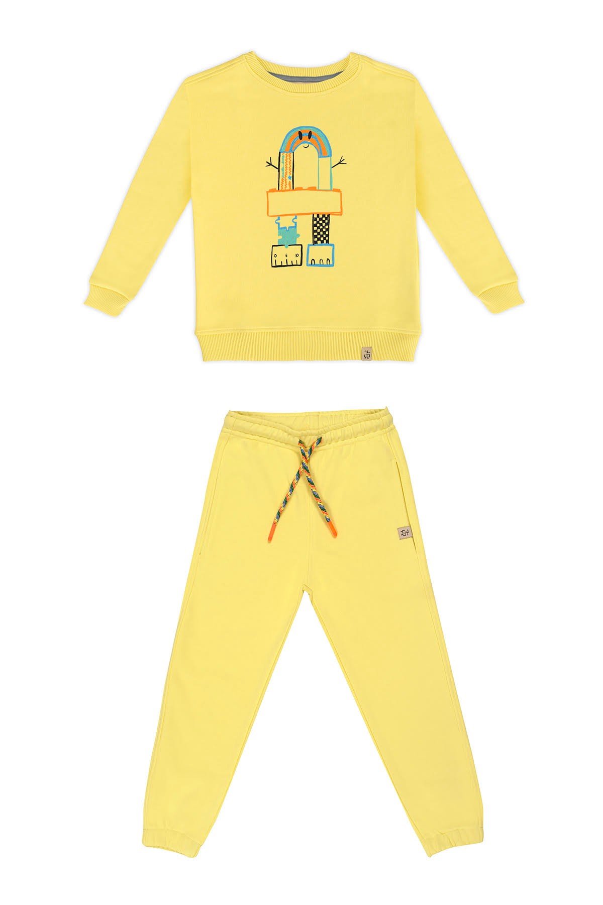 Geometric Rainbow Sweatshirt Pair - Yellow (Striped Cord)