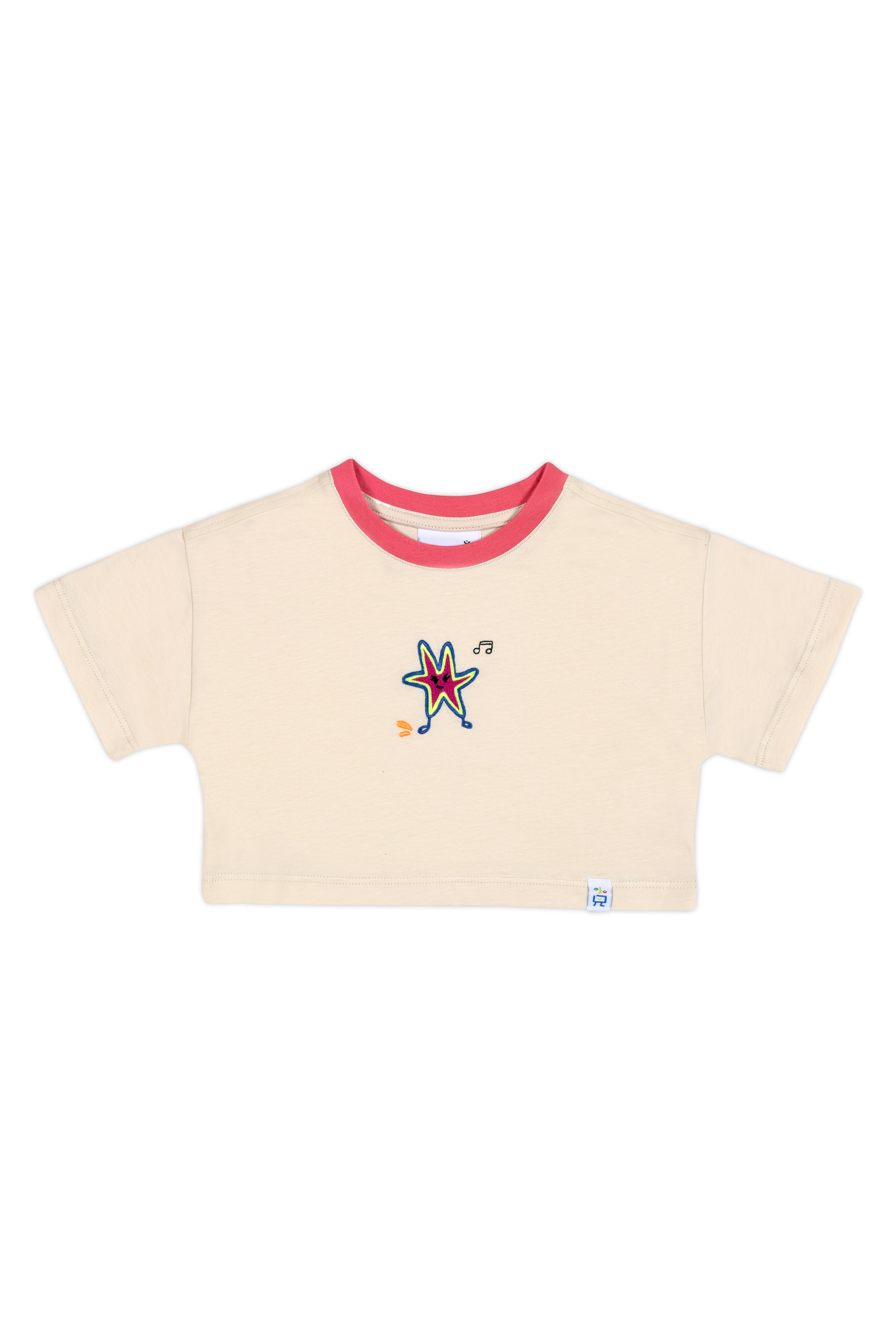 Happy Starfish Crop T-Shirt_Ecru