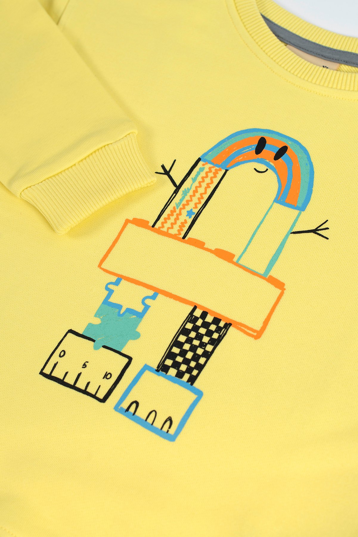 Geometric Rainbow Sweatshirt Pair - Yellow (Striped Cord)